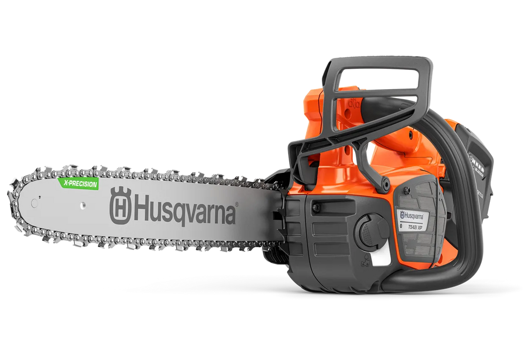 Side view of the Husky T542i XP battery powered chainsaw with tope handle