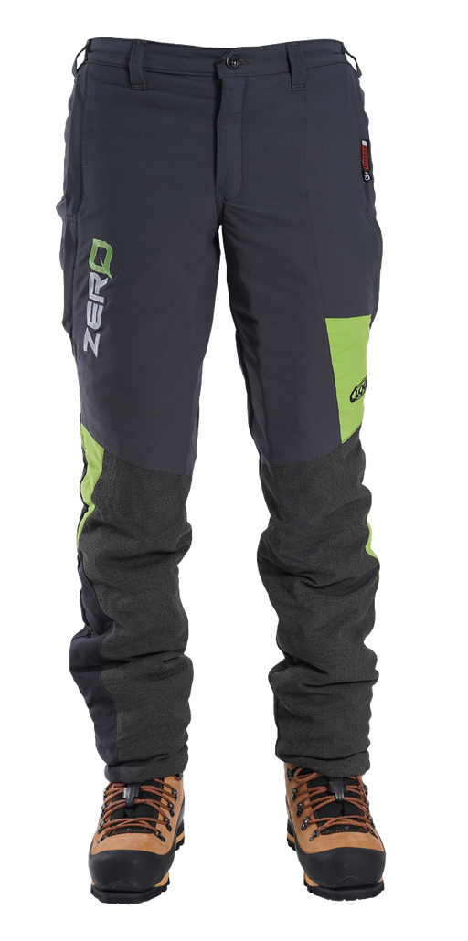 Clogger chainsaw protective pants. Clogger Zeros get 2 front
