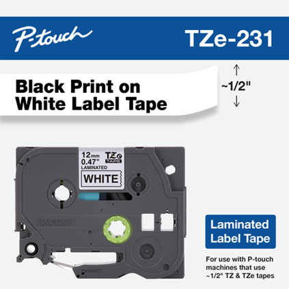 BROTHER Tape Labeler 1/2 IN x 26.2 FT Black on White