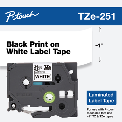 BROTHER Tape Labeler 1in x 26.2Ft Blk on Wht