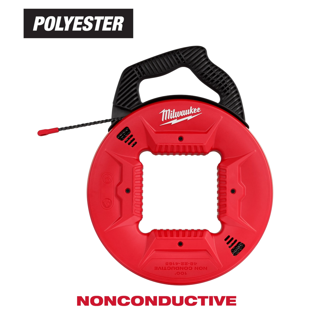 Milwaukee 48-22-4165 100-Foot Polyester Fish Tape Non-Conductive Tip Triple-Strand