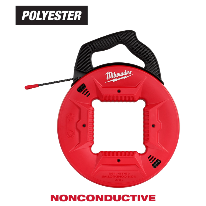Milwaukee 48-22-4165 100-Foot Polyester Fish Tape Non-Conductive Tip Triple-Strand