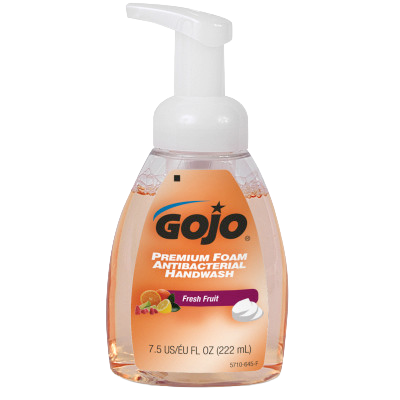 GoJo premium foam antibacterial handwash bottle on a white background