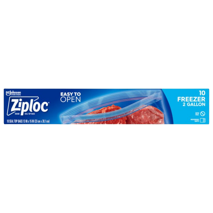 Ziploc Double Zipper Freezer Bags 2 Gallon 2.7 Mil Clear 10-Pack