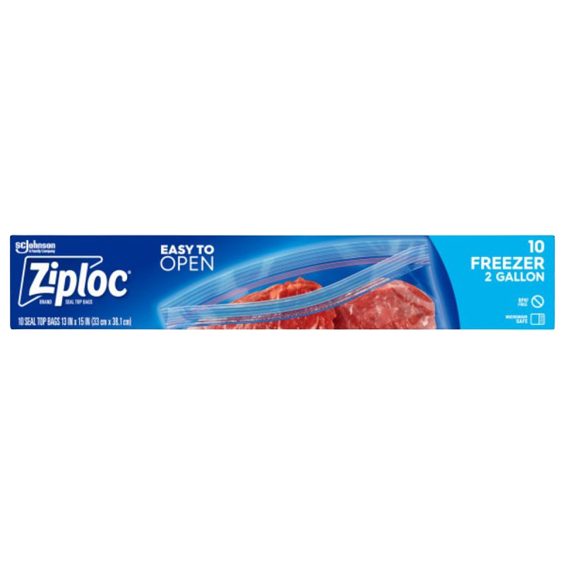 Ziploc Double Zipper Freezer Bags 2 Gallon 2.7 Mil Clear 10-Pack