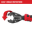 Red and black ratcheting tool with 340-degree head rotation feature on a white background.