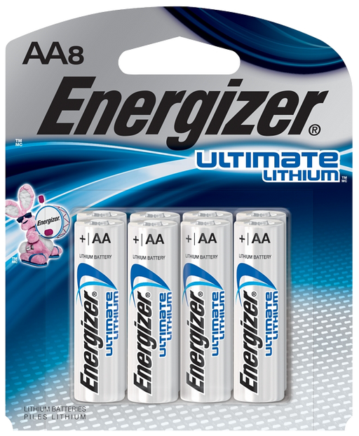 Energizer L91 Series L91SBP-8 Battery, 1.5 V Battery, AA Battery, Lithium-Ion