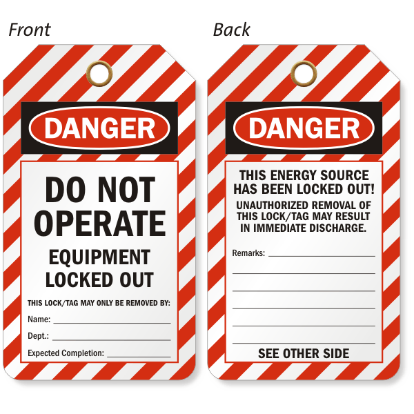 OSHA Danger Lockout Tag – Do Not Operate