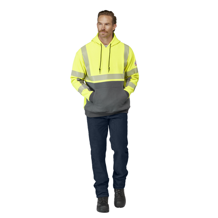 Bulwark Men's Hi-Visibility Color Block Pullover Fleece Sweatshirt