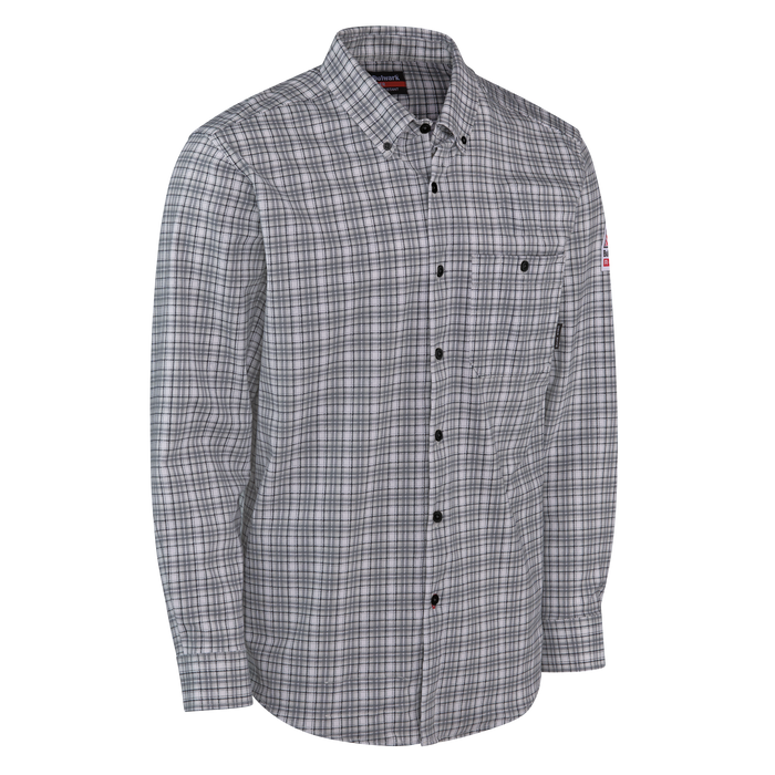 Plaid shirt with brand logo on a white background