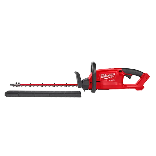 Side view of the Milwaukee m18 hedge trimmer with scabbard