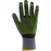 Black and green glove with textured palm on a white background