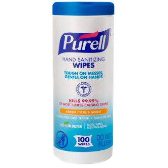 PURELL Premoistened Hand Sanitizing Wipes, 5.78" x 7", 100/Canister, 12 Canisters/CT