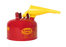 Red fuel canister with yellow funnel on a white background