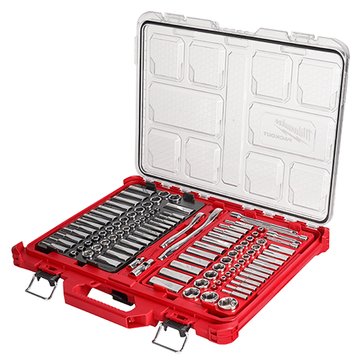 MILWAUKEE 106pc 1/4" and 3/8" Metric & SAE Ratchet and Socket Set with PACKOUT Low-Profile Organizer